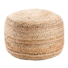 a large round woven poufle on a white background