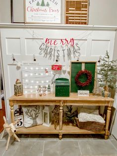 a table with christmas decorations on it