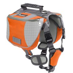 an orange and grey dog carrier on a white background