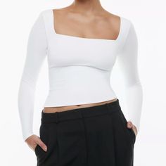 A Cult Classic For A Reason. This Is A Squareneck Longsleeve With Double-Layer Fabric For A Supportive Fit. It’s Made With Contour Luxe, Ultra-Flattering Fabric Coveted For Its Smoothing Effect And Second-Skin Feel. Nothing More Essential. Hidden Hold Loops Keep Your Bra Straps In Place And Out Of Sight. Square Collar Top, Aritzia Contour, Feel Nothing, Short Sleeve Kimono, Square Neck Long Sleeve, Plaid Crop Top, Crop Blazer, Burberry Jacket, Ribbed Bodysuit