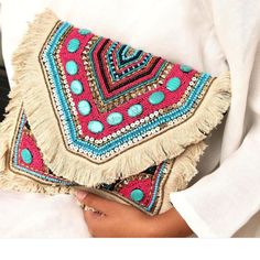 Handmade Jute Canvas Bag With Beautiful Fringe And Faux Turquoise Stones And Beads.All Handmade Imported From India Women's Bags By Material, Handmade Handbag, Embellished Bags, Vintage Crossbody Bag, Women's Bags By Shape, Pink Crossbody Bag, Women's Bags By Style, Straw Handbags, Stylish Handbags