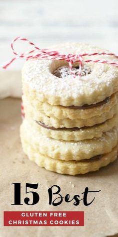 cookies stacked on top of each other with the words 15 best gluten free christmas cookies