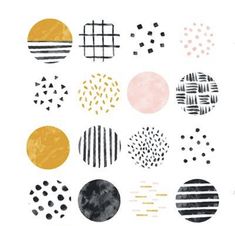 an art print with black and white circles, dots and lines on the bottom half of it