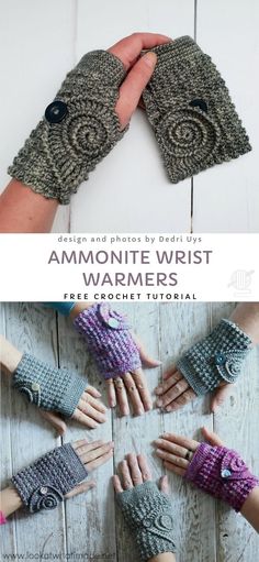 two hands are shown with knitted mitts on them