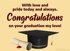 congratulations card with graduation cap and tassel on yellow background for graduate's day