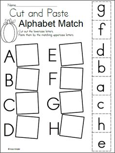 the cut and paste alphabet match worksheet is shown in black and white with hearts