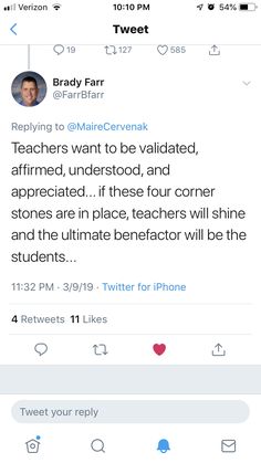 two tweets on twitter with the caption'teachers want to be valilated, affirmed underfoot and appreciated if these four corner stones are in place, teachers will shine and the