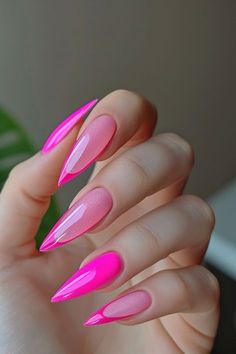 Mets Nails, Pink On Pink Nails, All Pink Nails, Stiletto French Tip Nails, Nail Tips Ideas, Stiletto French Tip, Long Nails Ideas, Stiletto Nails Pink, Brat Nails