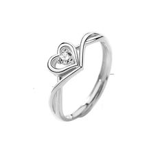 Hollow CZ Heart Love Twisted 925 Sterling Silver Adjustable Promise Ring Celebrate your everlasting love with the exquisite Hollow CZ Heart Love Twisted 925 Sterling Silver Adjustable Promise Ring. This elegant piece is designed to capture hearts and make lasting memories. Key Features: Main Stone: A dazzling Cubic Zirconia stone that catches the light beautifully. Main Stone Quantity: 1 high-quality CZ stone, ensuring a simple yet captivating look. Metal Material: Crafted from premium Solid 925 Elegant Sterling Silver Couple Rings For Valentine's Day, Silver Cubic Zirconia Heart Ring For Mother's Day, Diamond White Sterling Silver Rings For Valentine's Day, Valentine's Day Sterling Silver Rings In Diamond White, Adjustable White Gold Heart Cut Ring, Silver Open Ring Heart Diamond Ring, Silver Diamond Open Heart Ring, Silver Diamond Heart Ring With Open Design, Sterling Silver Double Heart Promise Ring