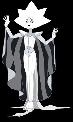 a cartoon character dressed in black and white with her arms out, wearing a striped cape