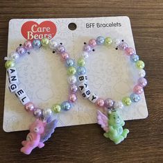 New Carebears Bff Besties Bracelets. 2 Bracelets - One Reads Baby One Reads Angel. A Carebear Charm On Each. Great Gift 2 Besties, Bff Bracelet, Bff Bracelets, Angel Baby, Baby Angel, Care Bears, Womens Jewelry Bracelets, Bracelet Set, Pink And Green