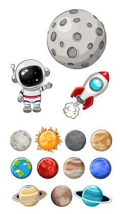 an image of a cartoon spaceman with planets