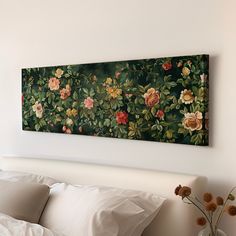 a painting on the wall above a bed