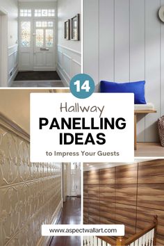 hallway with wooden paneling and white walls in the background is an image of stairs, windows