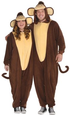 two people in monkey costumes standing next to each other