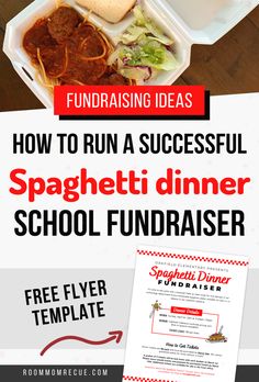 a flyer for a school fundraiser dinner with the words, how to run a successful spaghetti dinner school fundraiser