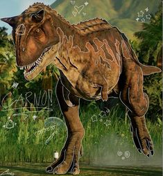 an artist's rendering of a dinosaur in the grass