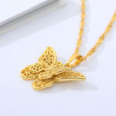 PRODUCT DETAILS Fine or Fashion: Fashion Item Type: Necklaces Style: Trendy Chain Type: Water Wave Chain Metals Type: Stainless Steel Necklace Type: Pendant Necklaces Material: 304 Stainless Steel Shape\pattern: Butterfly Plating: Gold/Platinum/Rose Gold Plated READY TO SHIP: 1-2 Weeks View RETURN POLICY