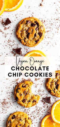 vegan orange chocolate chip cookies on a white surface