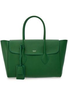 Ferragamo Large Leather Tote Bag - Farfetch Luxury Green Bags With Rolled Handles, Luxury Green Bag With Rolled Handles, Green Textured Leather Bag With Double Handle, Green Textured Leather Tote Bag, Classic Green Satchel For Shopping, Green Textured Leather Shoulder Bag With Top Handle, Green Textured Leather Top Handle Shoulder Bag, Classic Green Textured Leather Shoulder Bag, Green Satchel Bag With Rolled Handles