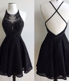 Black lace beaded short prom dress, cute Cute Homecoming Dresses, Black Homecoming Dress, Black Prom, Homecoming Dresses Black, Dress Chiffon, Short Homecoming Dress, Lace Homecoming Dresses