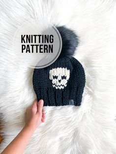 a knitted hat with a skull on it and the words knitting pattern above it