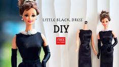 two dolls wearing black dresses and gloves with text that reads, little black dress diy