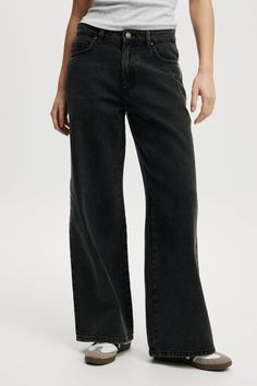 Relaxed Wide Jean Washed Black High Waist Relaxed Fit Bottoms, Relaxed Fit High Waist Washed Black Bottoms, Washed Black High Waist Bottoms With Relaxed Fit, High Waist Relaxed Fit Washed Black Bottoms, Shape Wear, Wide Jeans, Better Love, Cotton On, Recycled Cotton