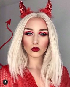 Devil Makeup Women Halloween, Devil Makeup Halloween Kids, Womens Devil Makeup, Girl Devil Makeup, Devil Costume Women Makeup, She Devil Makeup Halloween, Glam Devil Makeup, Devil Make Up Halloween Easy, Kids Devil Makeup