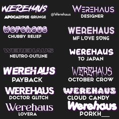 some type of font that is purple and black with white letters on it, all in different colors