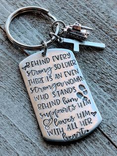 a keychain that has some writing on it