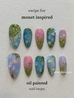 Monet Inspired, Inspired Nails, Cute Nail Art, Funky Nails, Pretty Acrylic Nails