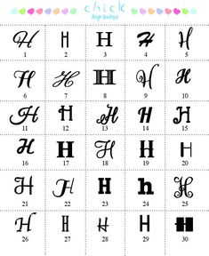 the alphabet and numbers for each letter are shown in this font chart, which is also available