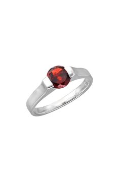 An easy-to-wear ring will add significant polish to even your most casual ensembles. 1/4" band width Sterling silver/garnet Imported Classic Red Birthstone Ring, Classic Red Ruby Ring With Round Band, Formal Red Birthstone Ring With Polished Finish, Classic Red Round Band Rings, Formal Red Polished Birthstone Ring, Classic Red Ruby Stackable Rings, Red Gemstone Stackable Rings For Formal Occasions, Formal Red Stackable Gemstone Rings, Classic Red Birthstone Stackable Rings