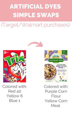 three different types of cereal are shown in this info sheet with the text, which is also