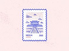 a stamp with the image of a chinese building on it's front and side