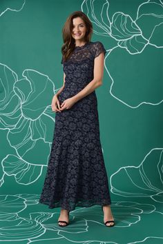 Crafted from a luxurious metallic lace fabric, the Deja dress exudes charm and sophistication. Its intricate lace detailing and shimmering finish lend a touch of elegance, making it versatile for various semi-formal or formal occasions, from wedding receptions to charity galas. Embroidered Formal Dress, Dress For Women Wedding, Guest Dress Wedding, Navy Gown, Navy Cocktail Dress, Missy Dresses, Engagement Reception, Social Dresses, Weekend Dresses