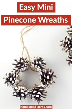 pinecone wreaths with text overlay that says easy mini pinecone wreaths