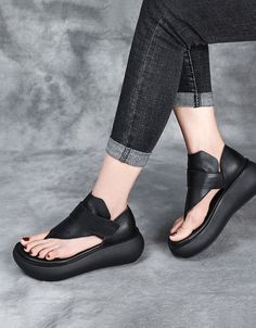 Summer Leather Sandals, Roman Sandals, Sandals Platform, Wedge Flip Flops, Womens Sandals Summer, Summer Flip Flops, Coffee Black, Leather Flip Flops, Leather Wedges