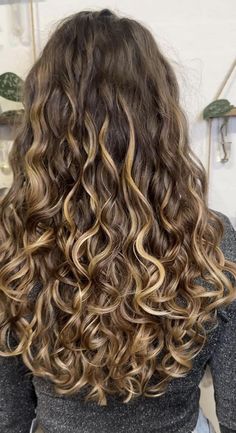 2b Hair With Highlights, Hair Color Ideas Wavy Hair, 2c Hair With Highlights, Highlights 2c Hair, Long Curly Highlighted Hair, Long Layers With Curly Hair, Caramel Highlights On Brown Hair Curly, Curly Brown Hair Highlights, Highlights For Wavy Hair