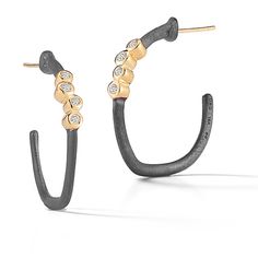 Scribble Small Diamond Cluster Hoops by Dana Melnick: Gold, Silver and Stone Earrings available at www.artfulhome.com Basic Jewelry, Mixed Metal Jewelry, Bezel Set Diamond, Black Jewelry, Diamond Bangle, Black Earrings