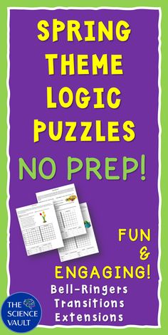 a poster with the words spring theme puzzles, no prepping and fun engaging instructions