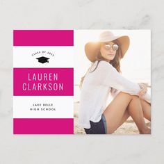 a pink and white graduation announcement card