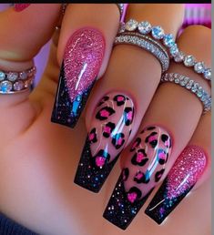 Leopard Print Nails Glitter, Hot Pink Cheetah Nails, Hot Pink Leopard Nails, Leopard Print Nail Designs, Pink Leopard Print Nails, Pink Camo Nails, Pink Cheetah Nails, Pink Leopard Nails, Hot Pink Leopard