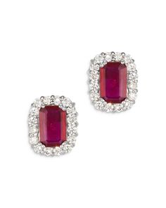 Bloomingdale's Ruby & Diamond Halo Stud Earrings in 14K White Gold - 100% Exclusive Halo Stud Earrings, Knot Stud Earrings, Knot Studs, Tourmaline Jewelry, Mini Hoop Earrings, Halo Earrings Studs, Ruby Earrings, Ruby Sapphire, Exclusive Jewelry