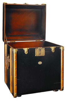 Stateroom Trunk End Table by Authentic Models | Cabinets | Modishstore Steamer Trunk As Side Table, Steamer Trunk With Metal And Wooden Straps, British Colonial Trunk, Vintage Trunk With Glass Top, Fold Open Trunk, Steamer Trunk Planter, Trunk End Table, Trunk Furniture, Trunk Side Table