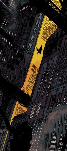 an image of a batman movie scene with the bat flying in the sky above buildings