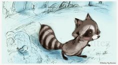 a drawing of a raccoon running in the snow