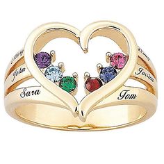 Mother's Birthstone Goldtone Heart Name Ring Forget pictures let your jewelry tell the story of your life. Mark any special occasion with the one thing women love most (besides her family). This sweet, heart-shaped ring can be engraved with loved ones names and corresponding birthstone-color crystals. Design Information Open heart-design table Interior is lined with 2 to 6 prong-set, round birthstone-color crystals (of your choice) Double split shoulders can be subtly engraved with 2 to 6 names Palm Tree Tattoo Ideas, Tree Tattoo Ideas, Birthstone Ring Mothers, Mothers Day Rings, Palm Tree Tattoo, Family Rings, Costume Jewelry Rings, Name Ring, Mother Rings