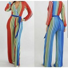 "Color Me" Multi Colored Jumpsuit Sz 1x..New, Never Worn Striped Fitted V-neck Jumpsuit, Multicolor Long Sleeve Jumpsuits And Rompers For Night Out, Multicolor Long Sleeve Jumpsuit For Night Out, Striped Fitted V-neck Jumpsuits And Rompers, Multicolor Jumpsuits And Rompers For Spring Night Out, Multicolor V-neck Jumpsuit For Night Out, Colorful Jumpsuit, Multi Colored, Color Me